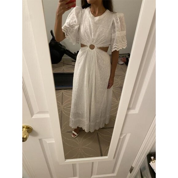 PETAL & PUP Merletto Short Sleeve Cutout Eyelet Maxi Dress in White Size Small - Picture 12 of 15